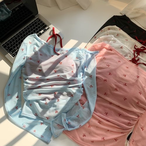 纯欲露肩假两件长袖T恤女2025早春新款薄款防晒罩衫显瘦辣妹上衣