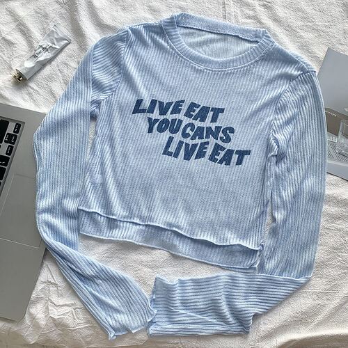 外搭冰丝假两件短款辣妹长袖上衣