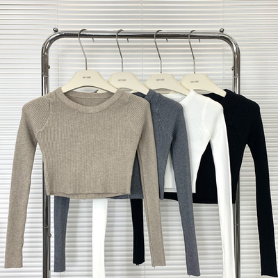 灰色长袖针织衫女2023秋冬内搭