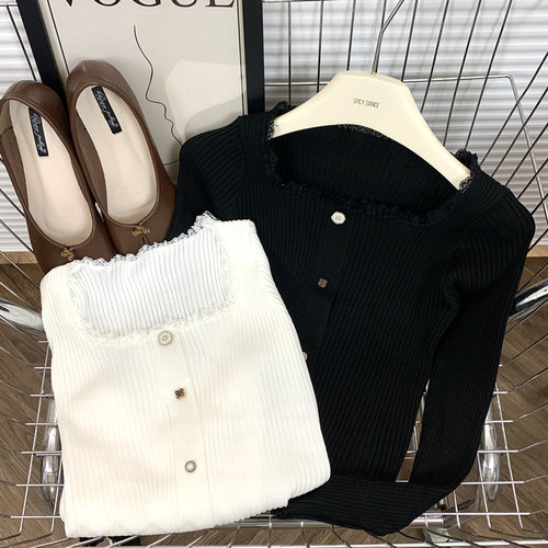 短款chic方领毛衣女秋冬外穿