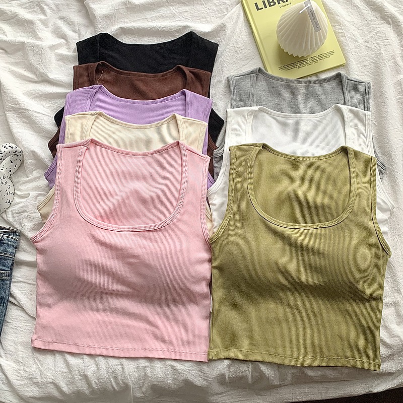 方领露脐针织吊带外穿无袖上衣女