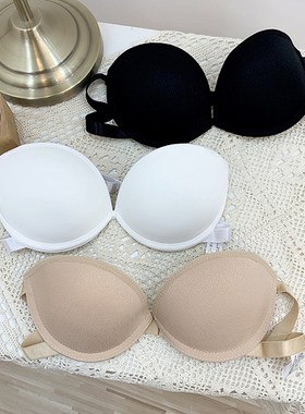 后背一根带美背小胸聚拢抹胸文胸露背隐形有钢圈无肩带法式内衣女