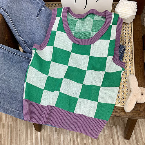冰丝格子针织背心女夏季2022新款