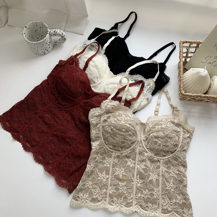 纯欲风重工钩花收腰显瘦内搭上衣