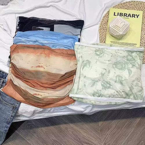 法式小众性感扎染网纱抹胸内搭