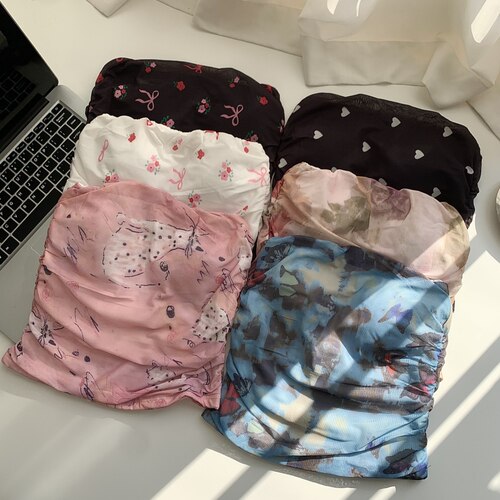 性感显瘦露肩背心女夏季新款外穿舒适网纱一体式胸垫美背辣妹上衣