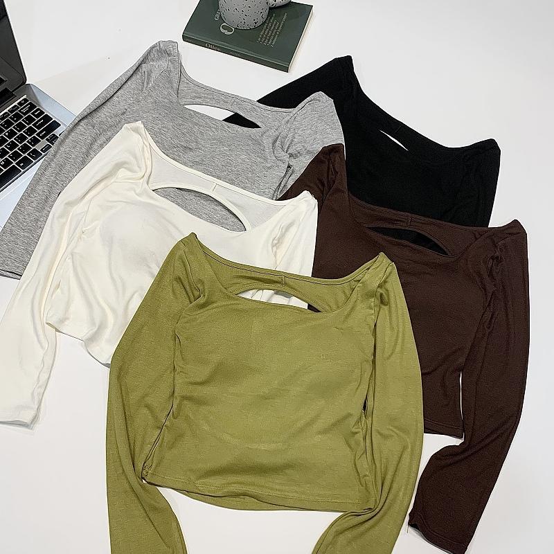 韩国chic设计感露背带胸垫T恤