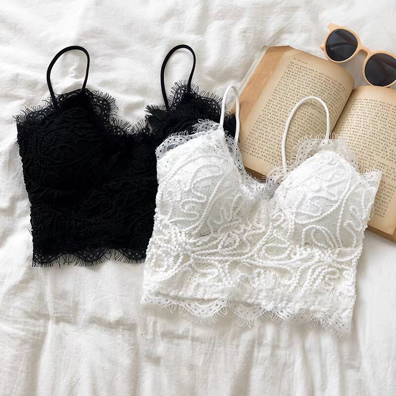 法式蕾丝白色吊带背心女