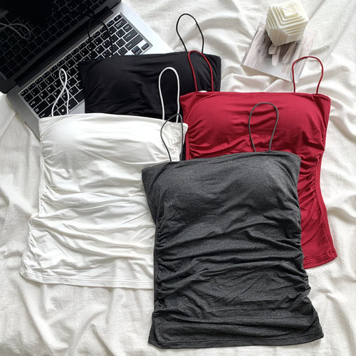 辣妹纯欲褶皱吊带细肩带内搭甜辣