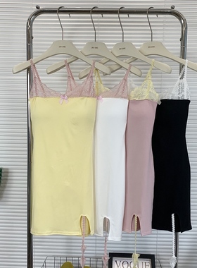 黄色甜辣纯欲吊带连衣裙女夏季性感蕾丝边显身材裙子紧身包臀短裙