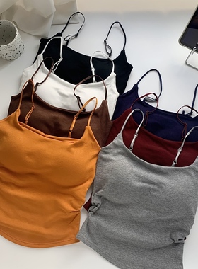 清冷百搭！小清新纯欲风设计感吊带背心女外穿内搭带胸垫修身上衣