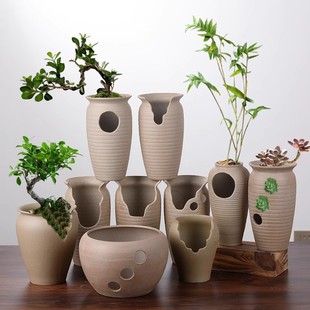 老庄多肉花盆陶瓷粗陶切口创意个性的复古盆透气特价崖缺口花盆