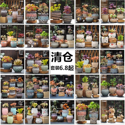 粗陶原土烧多肉陶瓷花盆简约手绘