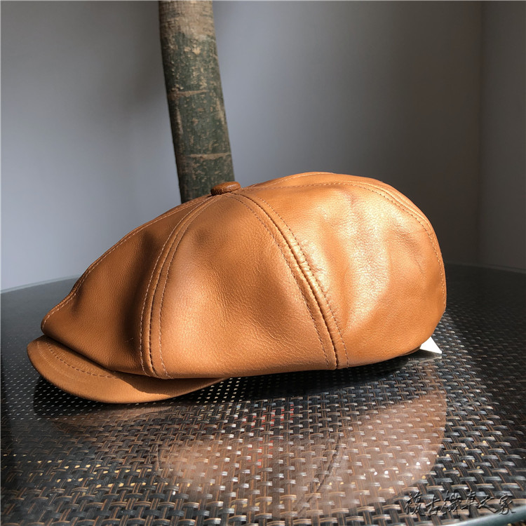 哈雷时尚风山羊皮鸭舌帽子