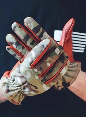 美国制造 GRIFTER野牛皮春夏季透气短款哈雷摩托机车迷彩帆布手套