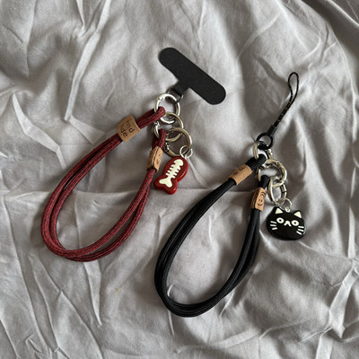 创意简约ins小鱼挂件钥匙扣编织链条diy手机壳挂绳腕带式挂链手腕