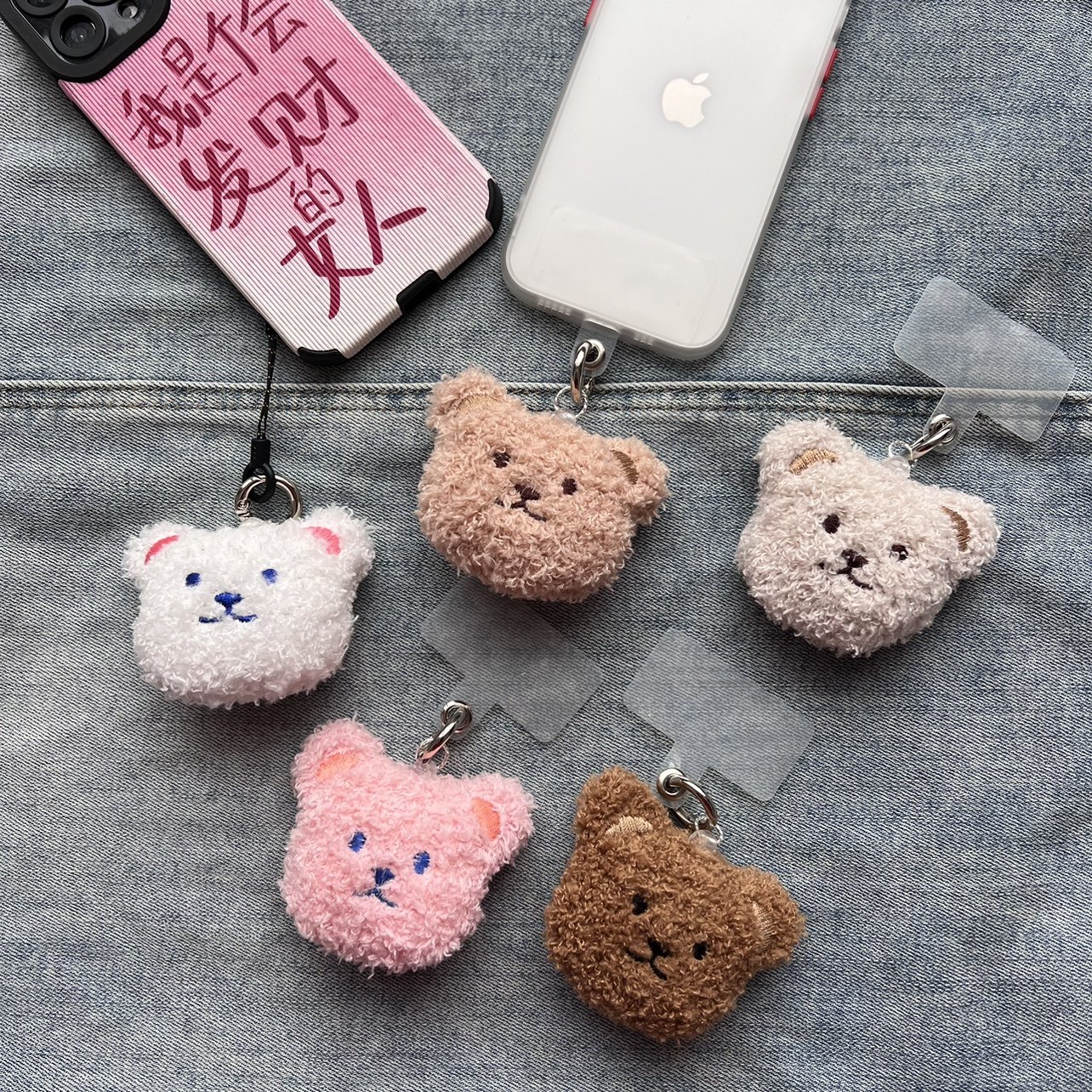 少女心可爱韩国胖小熊毛绒公仔手机壳垫片卡片挂饰钥匙耳机包挂件
