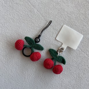 新款 红红火火大樱桃手机壳垫片挂饰指环扣挂件可挂钥匙包耳机u盘