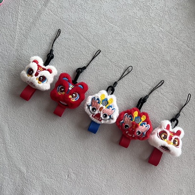 新年国潮醒狮中国龙手机壳垫片挂绳可拆卸短款指环扣钥匙包挂件