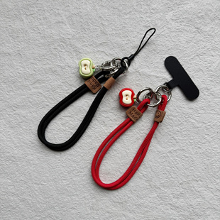 个性创意立体纽扣苹果双面图案手机壳垫片挂件钥匙链相机手腕绳潮