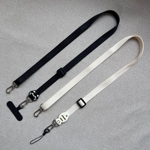 小红书同款可爱猫咪小鱼手机壳斜挎可调节伸缩式挂脖绳耐用斜背绳