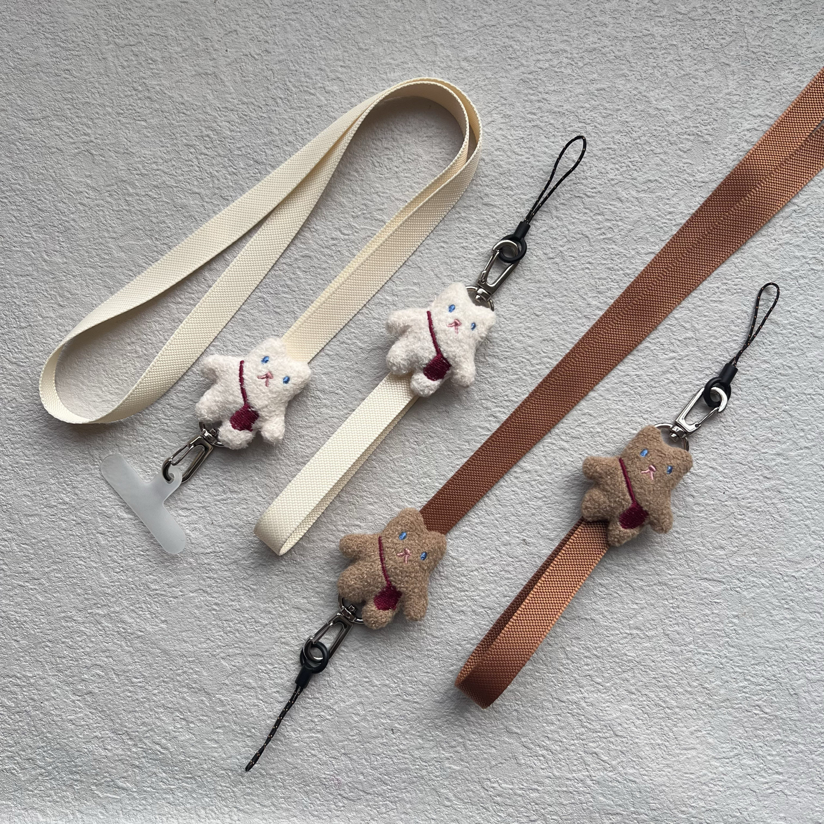 可爱毛绒韩国小熊手机壳垫片挂脖绳短款手腕绳钥匙水杯挂饰挂件潮