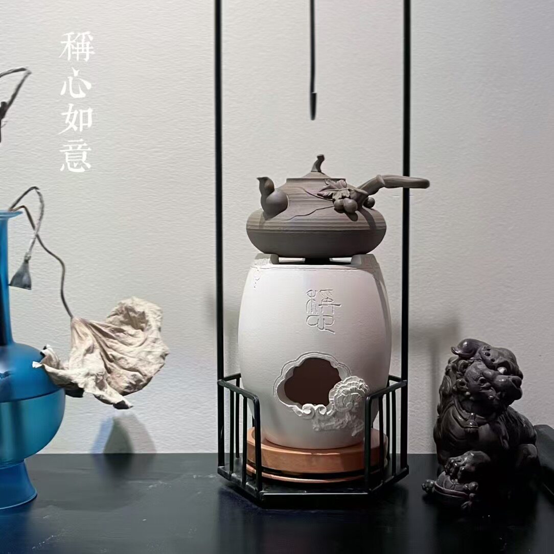 称心如意炉·無我 白泥炉浮雕高端文人茶器传统工夫茶具炭炉