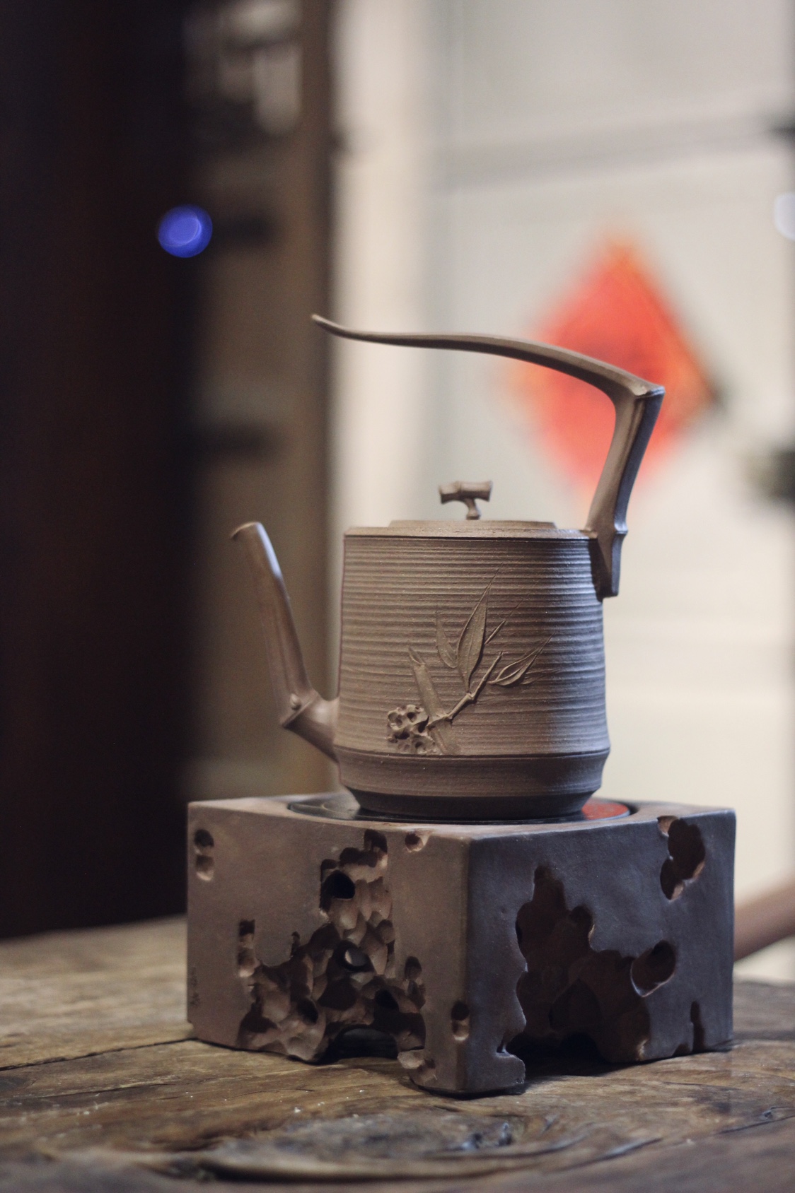 清风提梁壶潮州砂铫玉书煨小林林于凯老师紫金陶雕塑器煮水壶