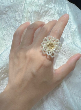 JZ019•温柔珠光立体感花朵串珠戒指（材料包&成品）
