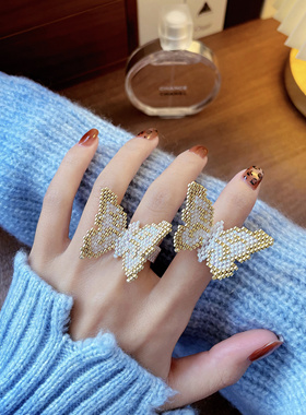 JZ001•小众设计大气时尚蝴蝶结串珠戒指（材料包&成品）