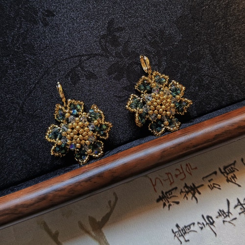 ED031•中式烟雨江南氛围幽莲串珠耳环（材料包&成品）