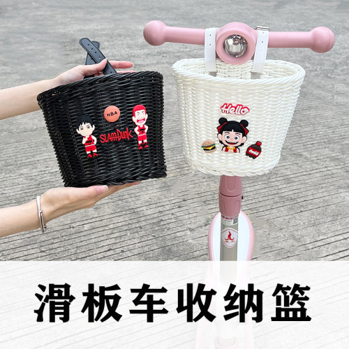 儿童自行车车篮复古藤编车筐