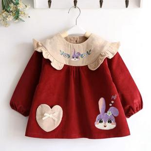 宝宝罩衣女宝防水防脏饭兜秋冬季儿童反穿衣围裙吃饭护衣婴儿围兜