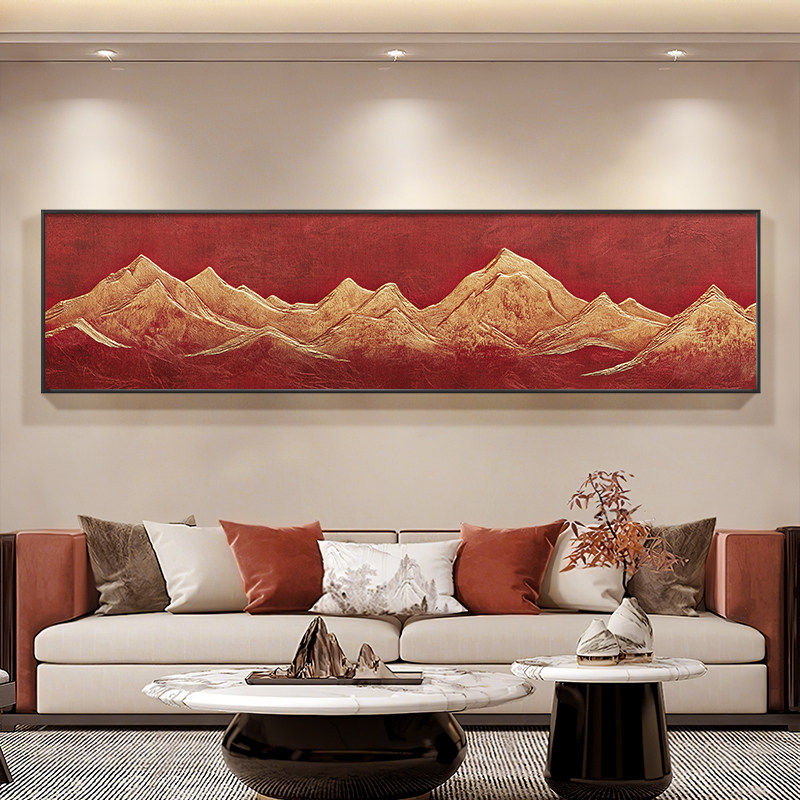 新中式背有靠山客厅装饰画茶室大气简约高级感沙发背景墙山水挂画