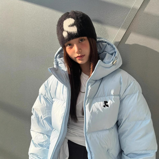 韩国restandrecreation白鸭绒连帽羽绒服女宽松RR保暖上衣外套