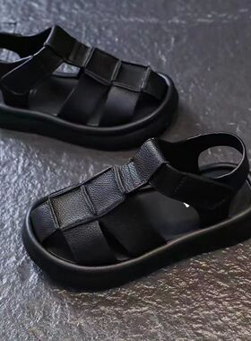 儿童凉鞋真皮2026夏季新款防滑软底男童包头一脚蹬新中式防水凉鞋