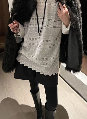蕾丝长袖T恤女2025冬宽松百搭显瘦打底衫叠穿打底衫70169
