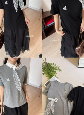 洋气百搭纯色宽松女圆领打底衫短袖T恤(配飘带)30771#