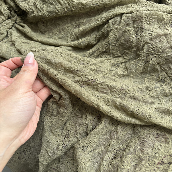 高级咸菜绿泡泡皱服装面料独.家布私人订制连衣裙上衣面料