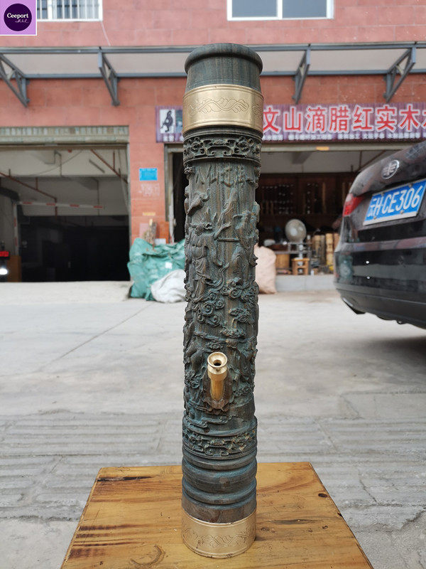 降香绿檀木水烟筒(八仙过海)云南手工铜烟嘴水烟桶车载款小号定制
