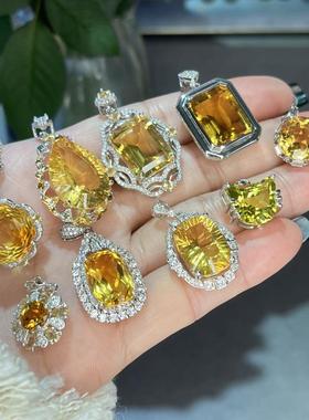 天然黄水晶项链吊坠轻奢S925银女