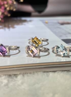 天然紫黄晶托帕石戒指女S925纯银