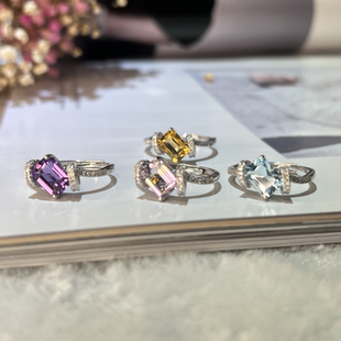 天然紫黄晶托帕石戒指女S925纯银镶嵌小众轻奢时尚通勤送闺蜜礼物