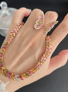 天然碧玺项链女S925纯银轻奢首饰