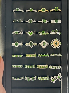 天然透辉石戒指女S925银百搭通勤