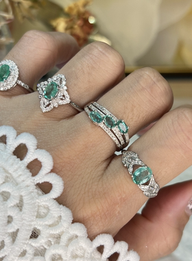 天然祖母绿戒指银小众送礼饰品