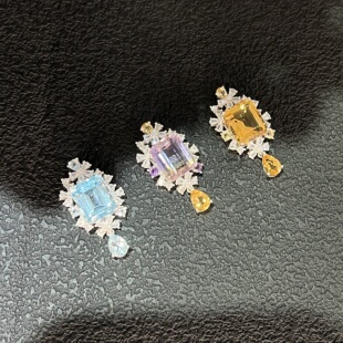 天然紫黄晶托帕石吊坠项链女S925银镶嵌精致爆闪雪花款送女友礼物