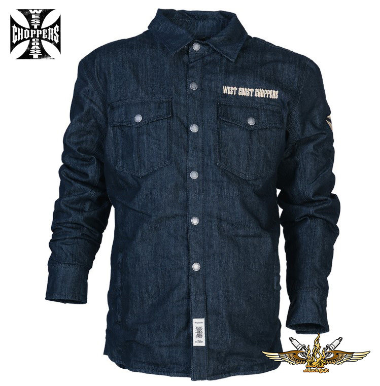 黑金定制 WEST COAST CHOPPERS美国哈雷机车服饰男士牛仔衬衣衬衫
