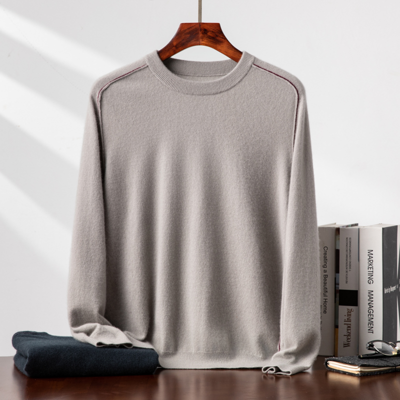 100%纯羊绒打底毛衣男圆领