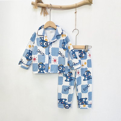 男童睡衣纯棉卡通小恐龙2025春秋季小女孩宝宝长袖开衫家居服套装